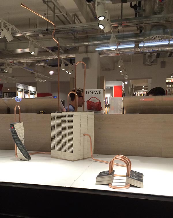 Emma Marks' artwork on display in the window of Foyle's bookstore