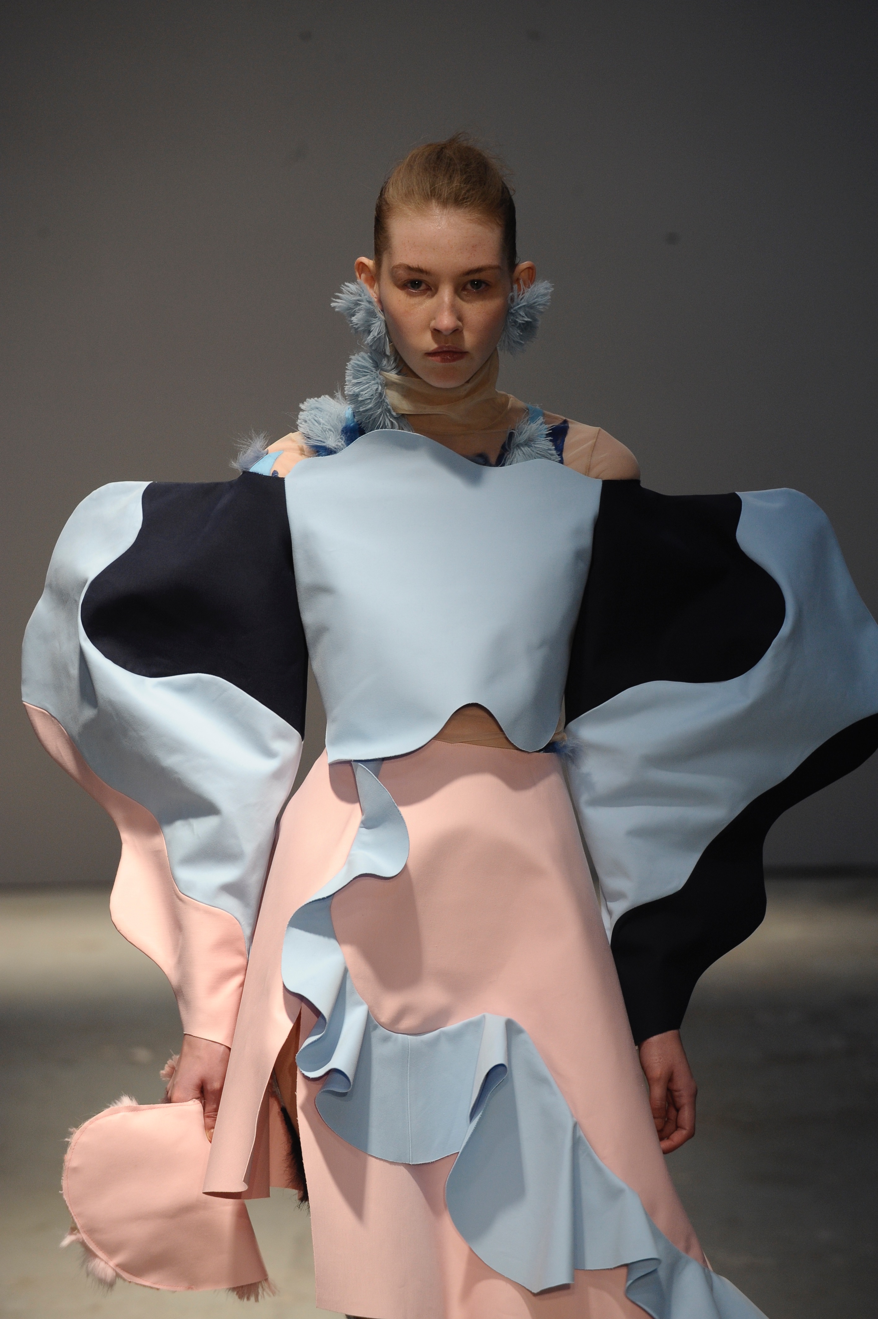 BA (Hons) Fashion Design and Technology: Womenswear students Maria Edwina Tjandra and Orel Brodt. Photographer: Roger Dean