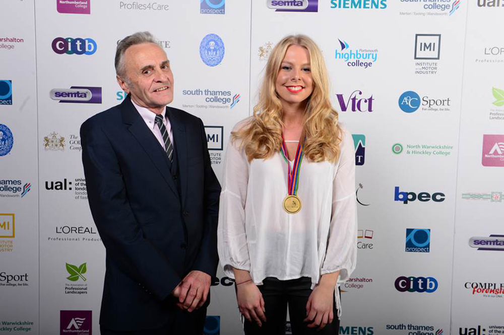 Chloe Wills (student) with Alan Springall (Chairman of British Display Society) who presented the award. Image Credit: WorldSkills