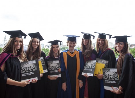 Yasmine, Maria and Michelle with BA (Hons) Fashion Management CMI winners and Ann Bell of the CMI