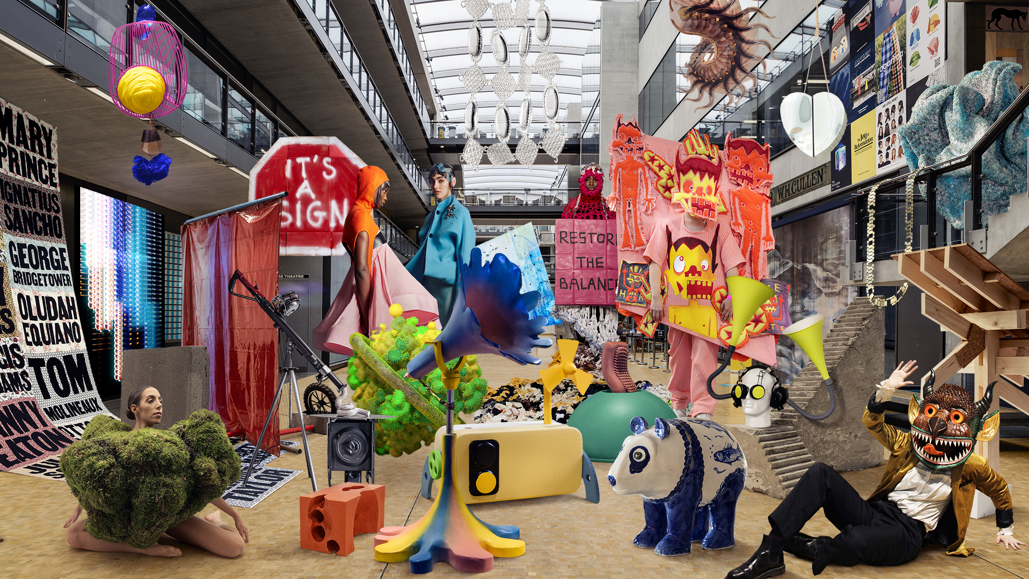 Composite image of work set within building