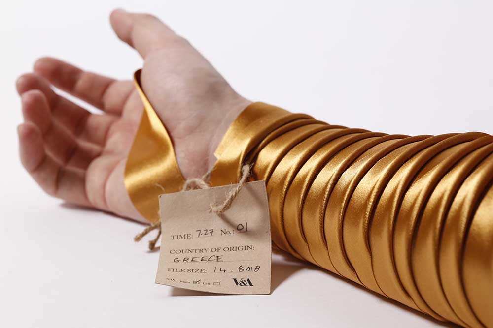 Image of recent work by Grace Pappas at the V&A museum in London with Oscar Warr and Albert Arbu.