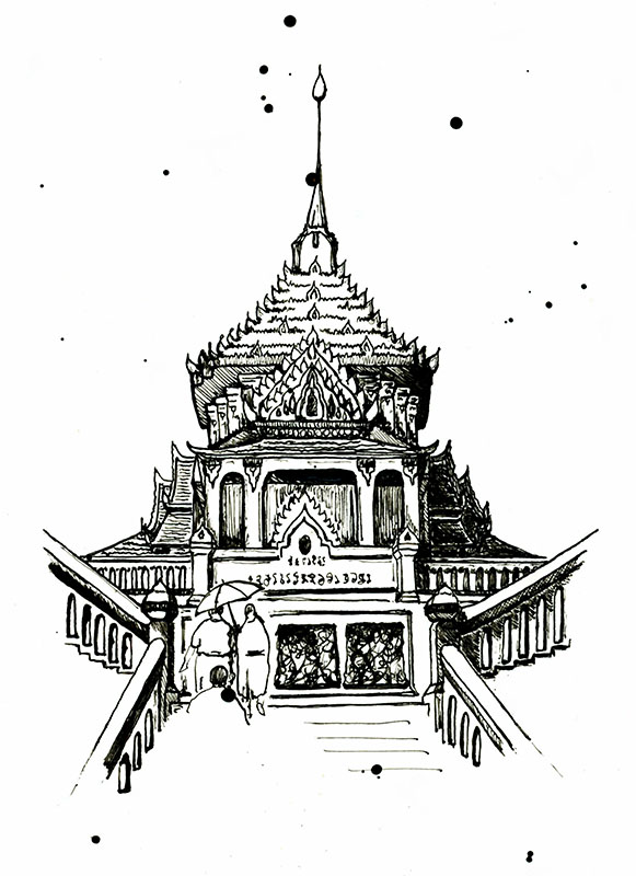 Thailand - BKK, Wat Traimit, illustration by Cristina Adani