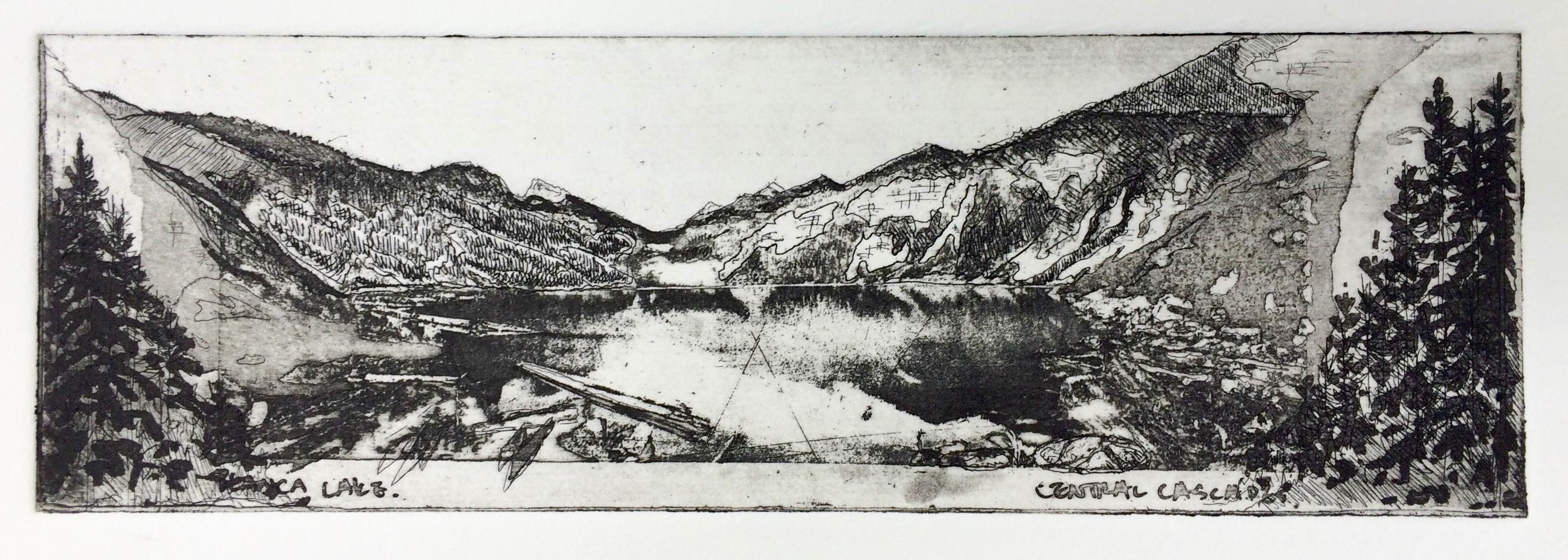 'Blanca' Hardground, aquatint, sugar lift and photo etching. Image size 19.5x6.3cm