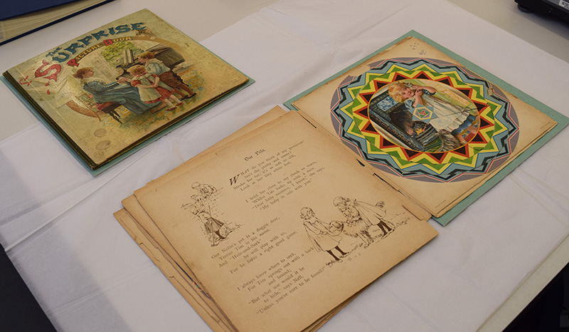 Children's books that MA Conservation student Erin Murray is working with