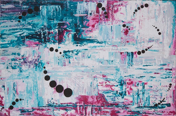 A mixed media painting titled 'Photoshopping' by Emily Skinner