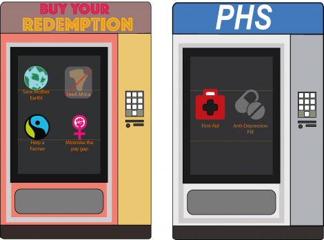 Consumerism, the privatising of healthcare and the guilt-free indulging aspect of charity 