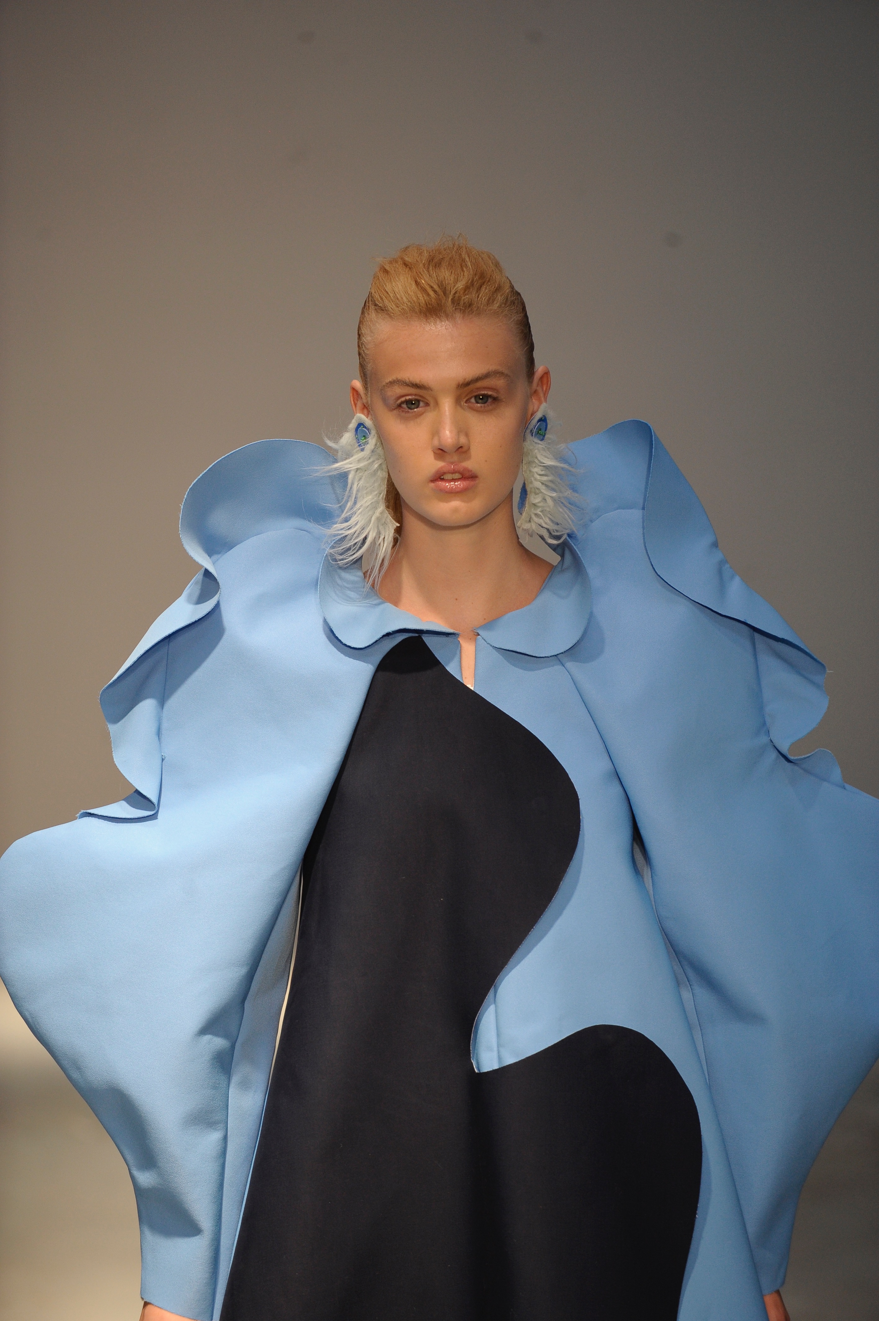 BA (Hons) Fashion Design and Technology: Womenswear students Maria Edwina Tjandra and Orel Brodt. Photographer: Roger Dean