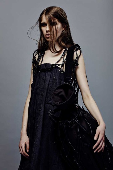 Womenswear by Siwon Lee, BA (Hons) Fashion Design Technology: Womenswear. Accessories by Zoe Nathan, BA (Hons) Cordwainers Fashion Bags and Accessories: Product Design and Innovation. Photographer: James Rees , Creative Direction: Rob Phillips, Hair: Ezana Ové, Beauty: Kirsty Gaston