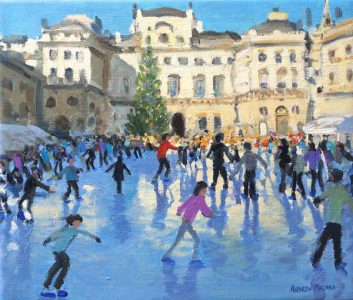 Painting of ice skaters at Somerset House