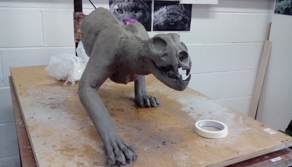 Emilie's snow leopard during the sculpting process