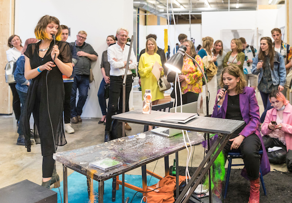 Eleanor Strong and Lucie McLaughlin performing at the Private View (photo: John Sturrock)