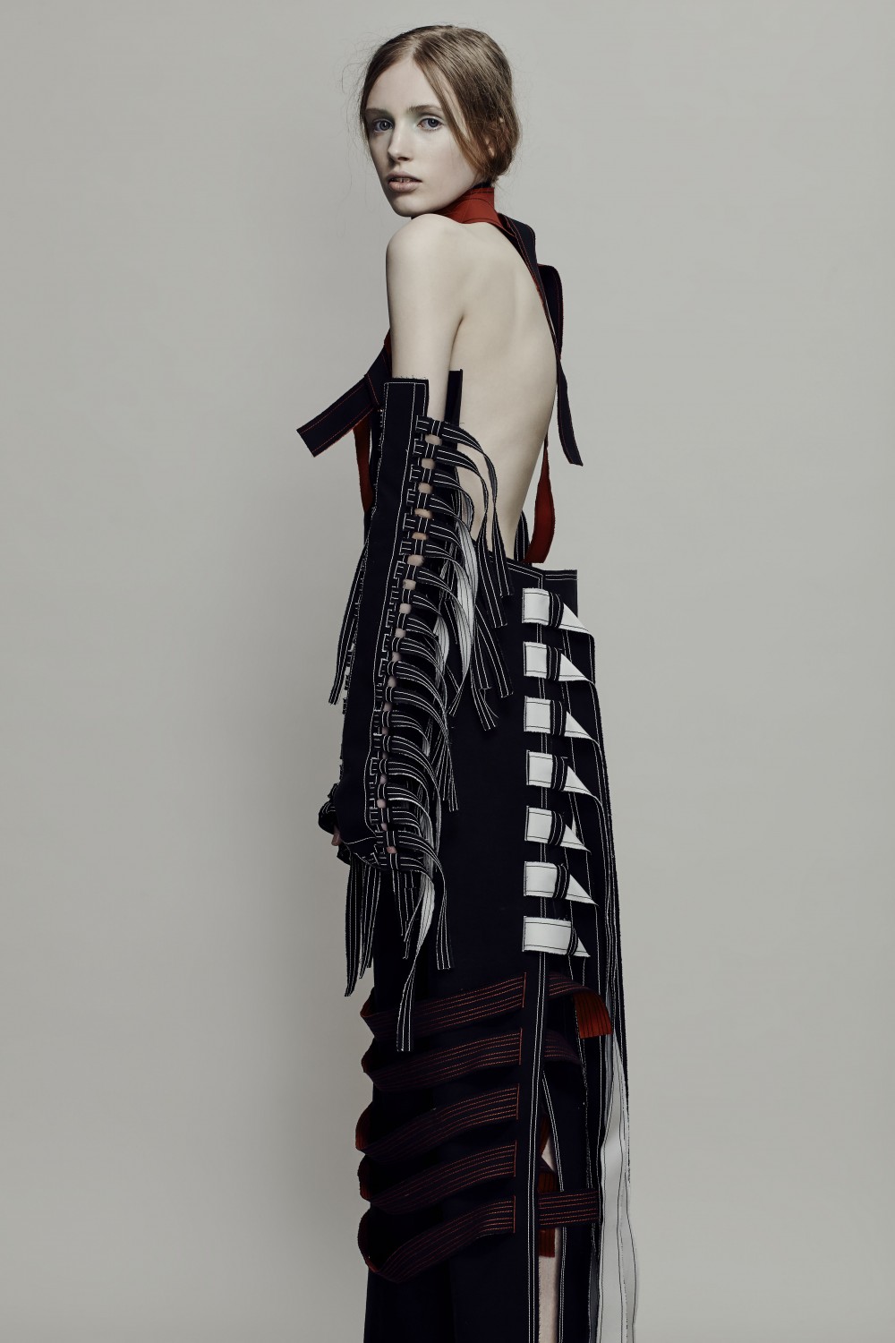 BA (Hons) Fashion Design and Development student Andrew Ko. Photographer: James Rees, Creative Direction: Rob Phillips, Hair: Ezana Ové, Beauty: Kirsty Gaston.