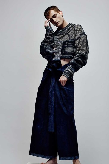 Menswear by Marianne Tse- Laurence, BA Fashion Design and Development. Men's knitwear by Emily Grieves, BA Fashion Textiles: Knitwear. Photographer: James Rees , Creative Direction: Rob Phillips, Hair: Ezana Ové, Beauty: Kirsty Gaston.