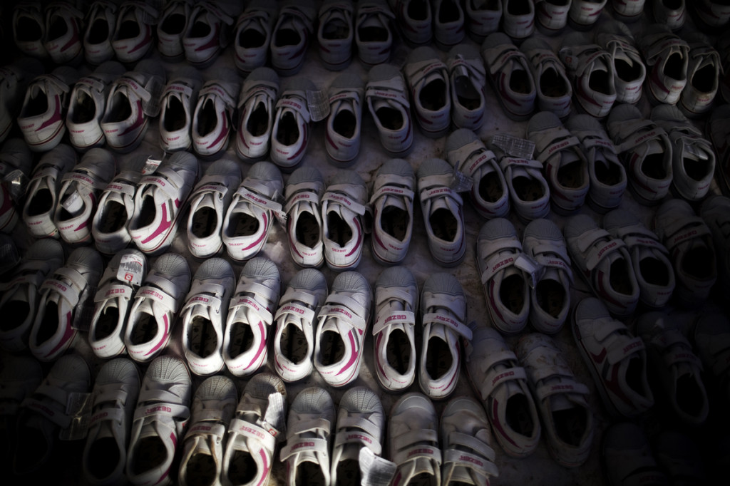 Syrian refugees living on the Syrian side of the Turkish border Azaz.