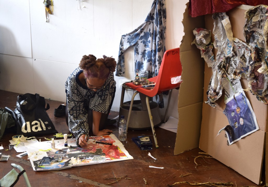 2015 Foundation student working on a project in the Camberwell studios