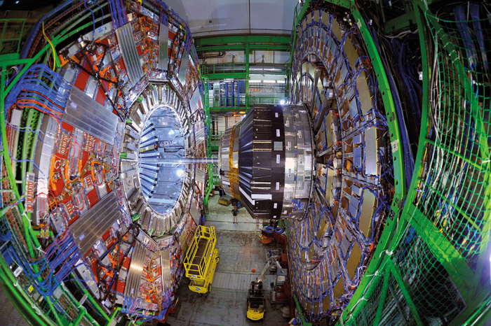 Large Hadron Collider at CERN (Open CMS detector with LHC beam pipe), Photo credit: Michael Hoch 