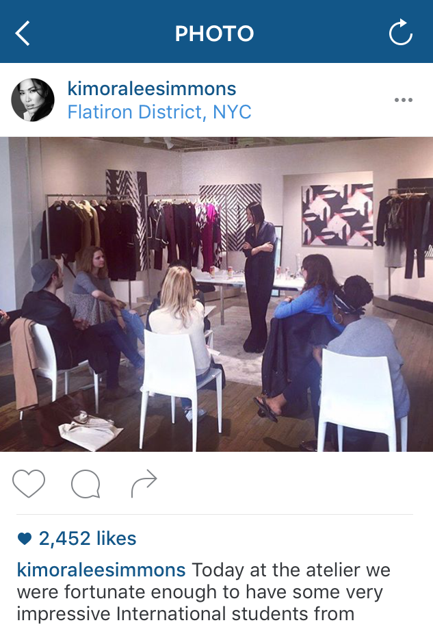A social media message from Kimora Lee Simmons following the visit from London College of Fashion.