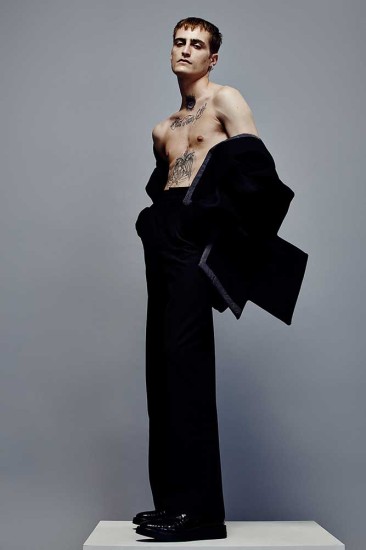 Menswear by Cyanne WingYan Sze, BA (Hons) Fashion Design and Development. Men's Knitwear by Marco Milani, BA (Hons) Fashion Textiles: Knit. Photographer: James Rees , Creative Direction: Rob Phillips, Hair: Ezana Ové, Beauty: Kirsty Gaston