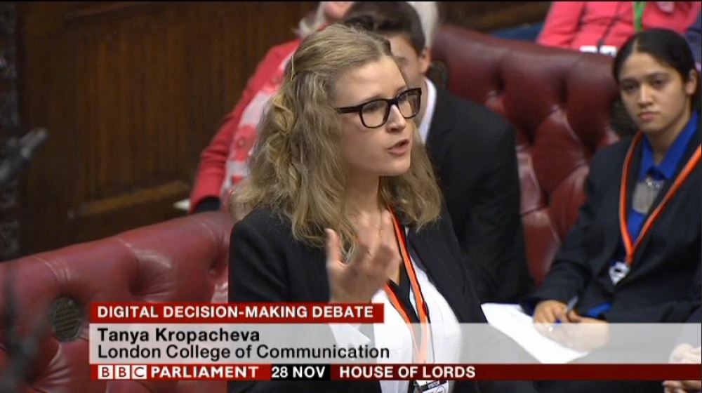 BAPR alumni Tanya Kropacheva speaking at the House of Lords