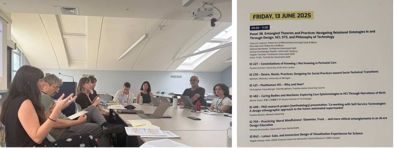 A person is presenting at a conference around a table of their peers