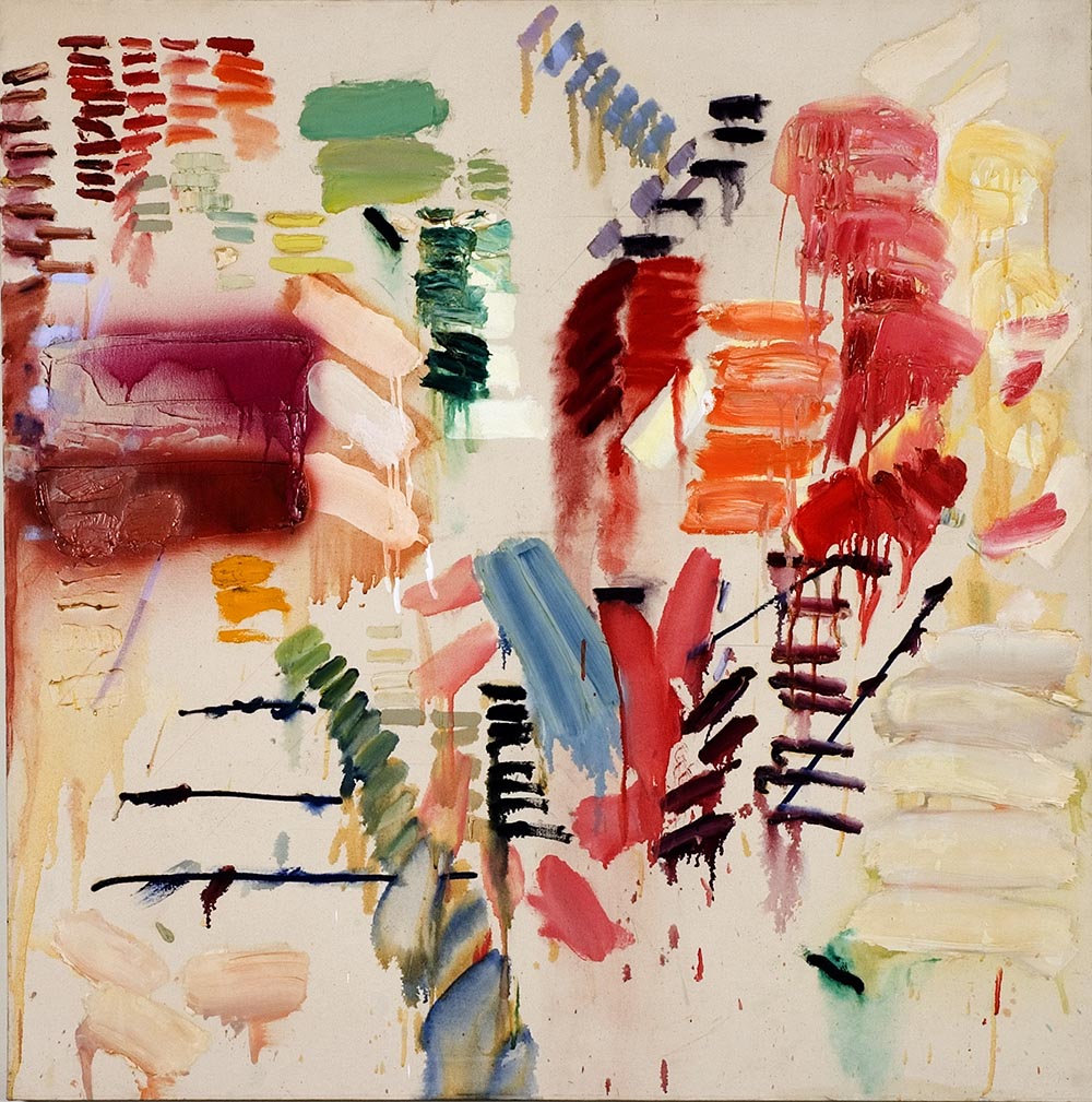 Joan Snyder, Hard Sweetness", oil, acrylic on canvas, 5'x5', 1971, Collection the Jewish Museum, NYC.