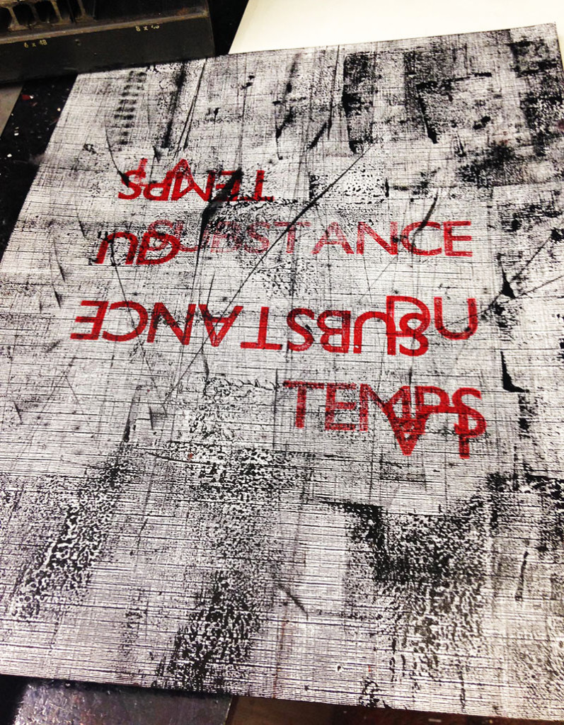 MA Fine Art: Digital student letterpress print of red text over white paper