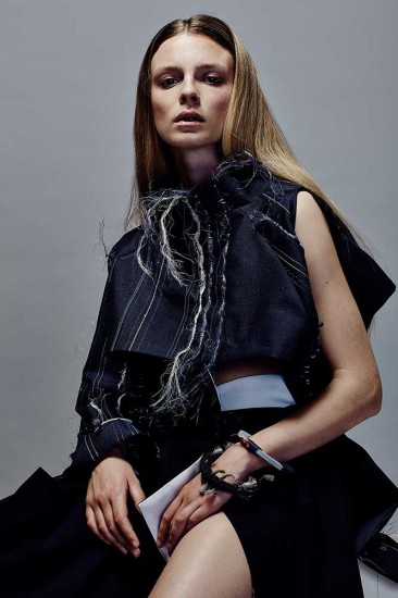 Womenswear by Seokwoo Lee, BA (Hons) Fashion Design Technology: Womenswear. Textiles by Amelia Potts, BA (Hons) Fashion Textiles: Embroidery. Photographer: James Rees , Creative Direction: Rob Phillips, Hair: Ezana Ové, Beauty: Kirsty Gaston