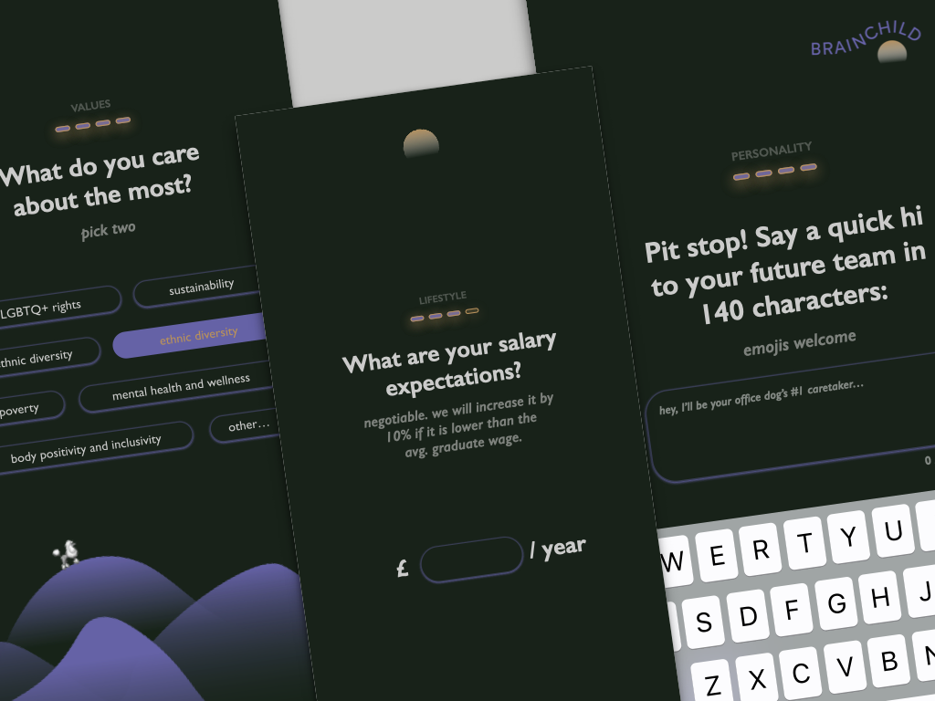 Screen grabs of in-app salary prompts