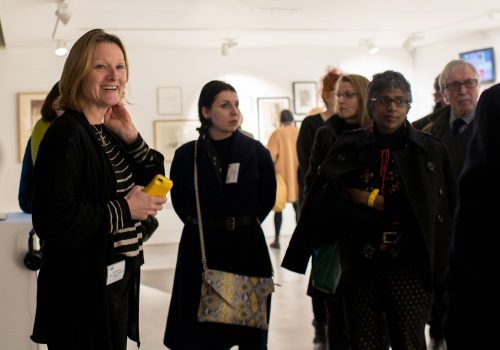 Kelly Chorpening leading a tour of 'A History of Drawing at Camberwell'