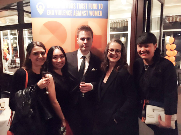 The winning students at the Gala with Head of LCF Professor Frances Corner and Ligaya Salazar Director of Fashion Space Gallery