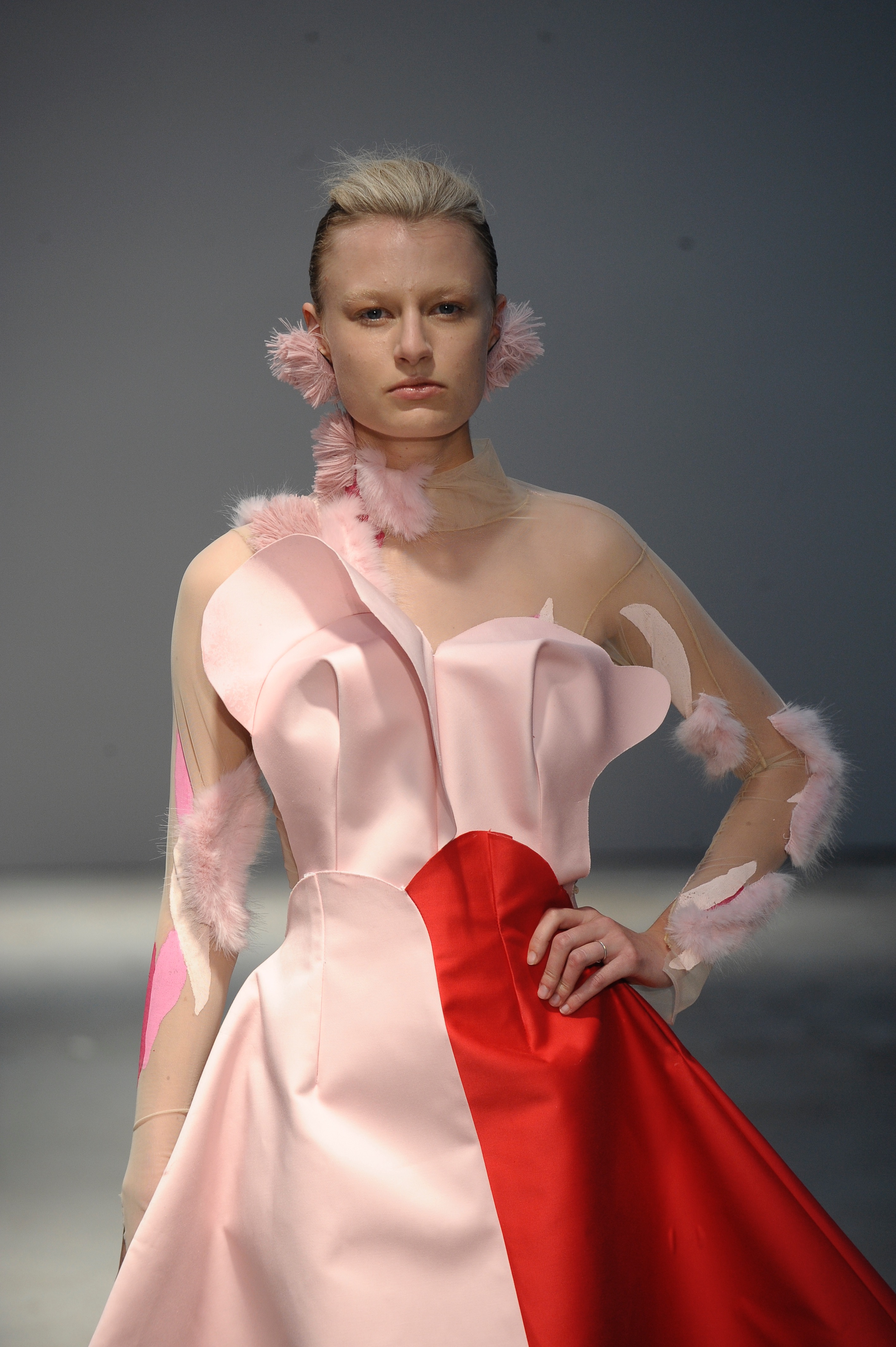 BA (Hons) Fashion Design and Technology: Womenswear students Maria Edwina Tjandra and Orel Brodt. Photographer: Roger Dean