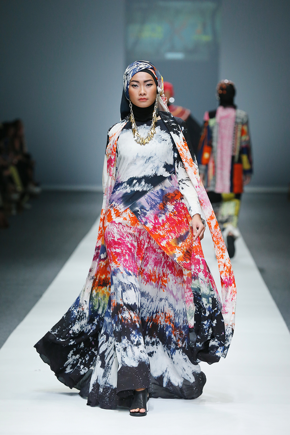 OCTOBER 26: A model walks the runway of London College of Fashion Residential Program featuring Spring Summer 2016 during the Jakarta Fashion Week 2016 in Senayan City, Jakarta. Photo credit: Femina Group / Dennie Ramon