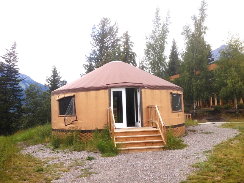 A circular brown hut