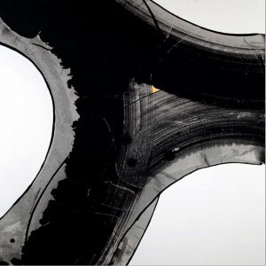 Abstract image of parts of white cirlces. Made with black ink strokes