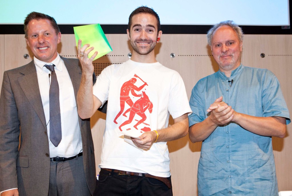 Nova Award winner Luke Franklin with Jeremy Till, Head of CSM and Tony Wright, Chairman of Lowe and Partners.