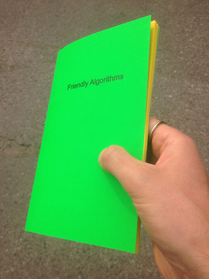 A bright green notebook