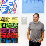 Designer Anthony Burrill with his selections from the archive.