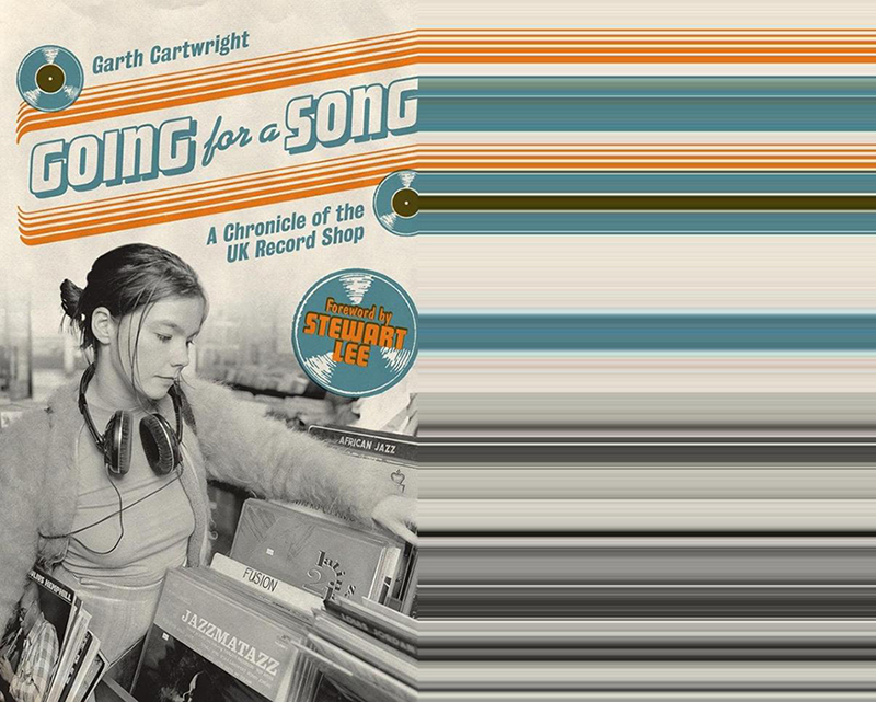 A retro poster showing a girl flicking through records