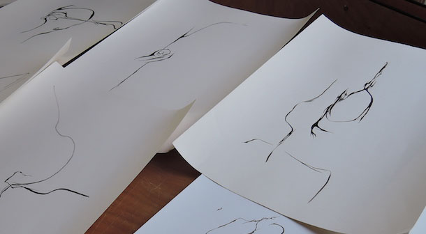 Drawings by Jenny Wright, made in response to the act of suturing by different surgeons