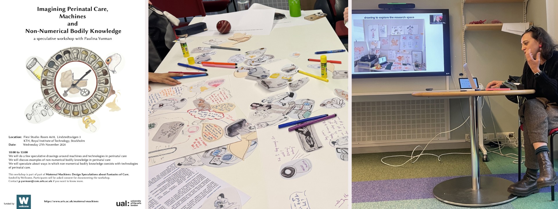 Image composite including workshop notes and someone sat presenting from a laptop