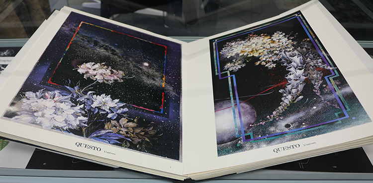 1980s floral and solar system prints in oversize book 